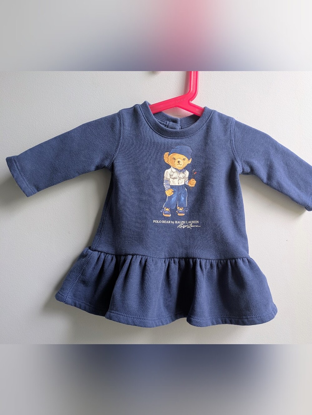 Baby Girls Ralph Lauren Polo  Bear Blue Fleece Dress Size 3 Months